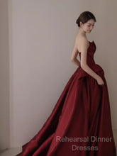 Ball Gown Strapless Burgundy Satin Semi Formal Prom Dresses Evening Dress